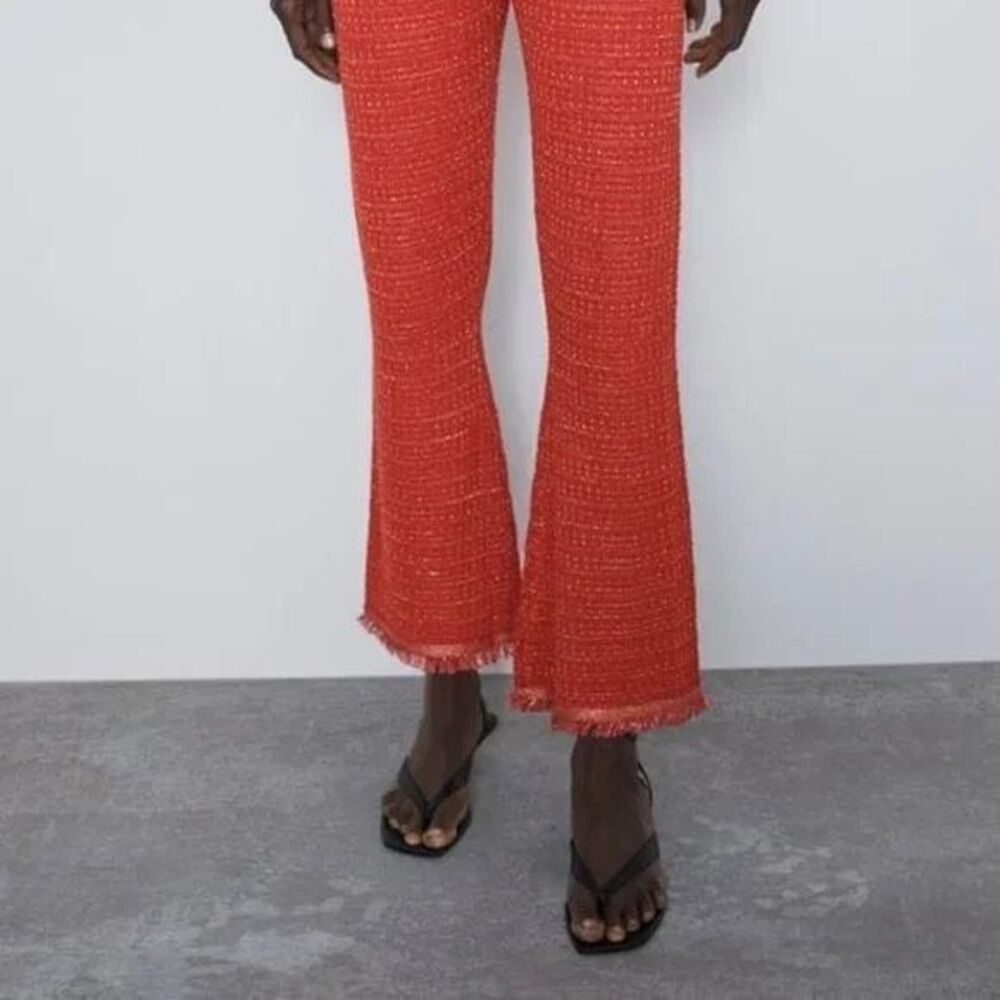 Zara Orange Textured Knit Flare Pants - Picture 15 of 15